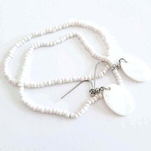 Vintage White Seed Bead Bracelets & Natural White Shell Dangle Earrings